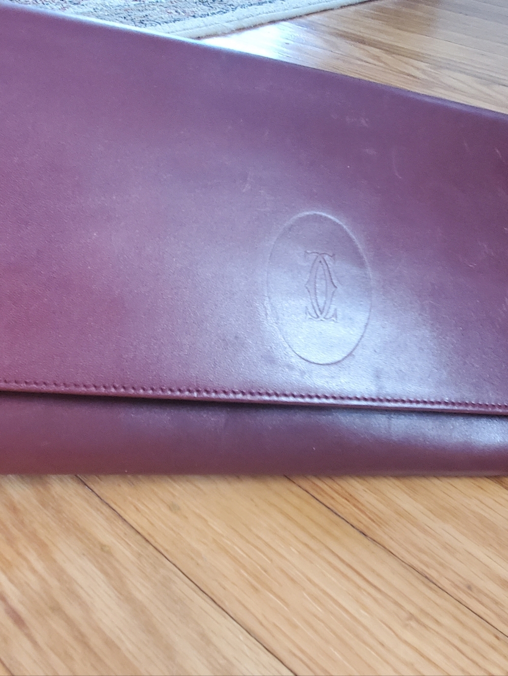 Cartier Burgundy Leather Clutch with Gold Corner Accents Vintage Clutch